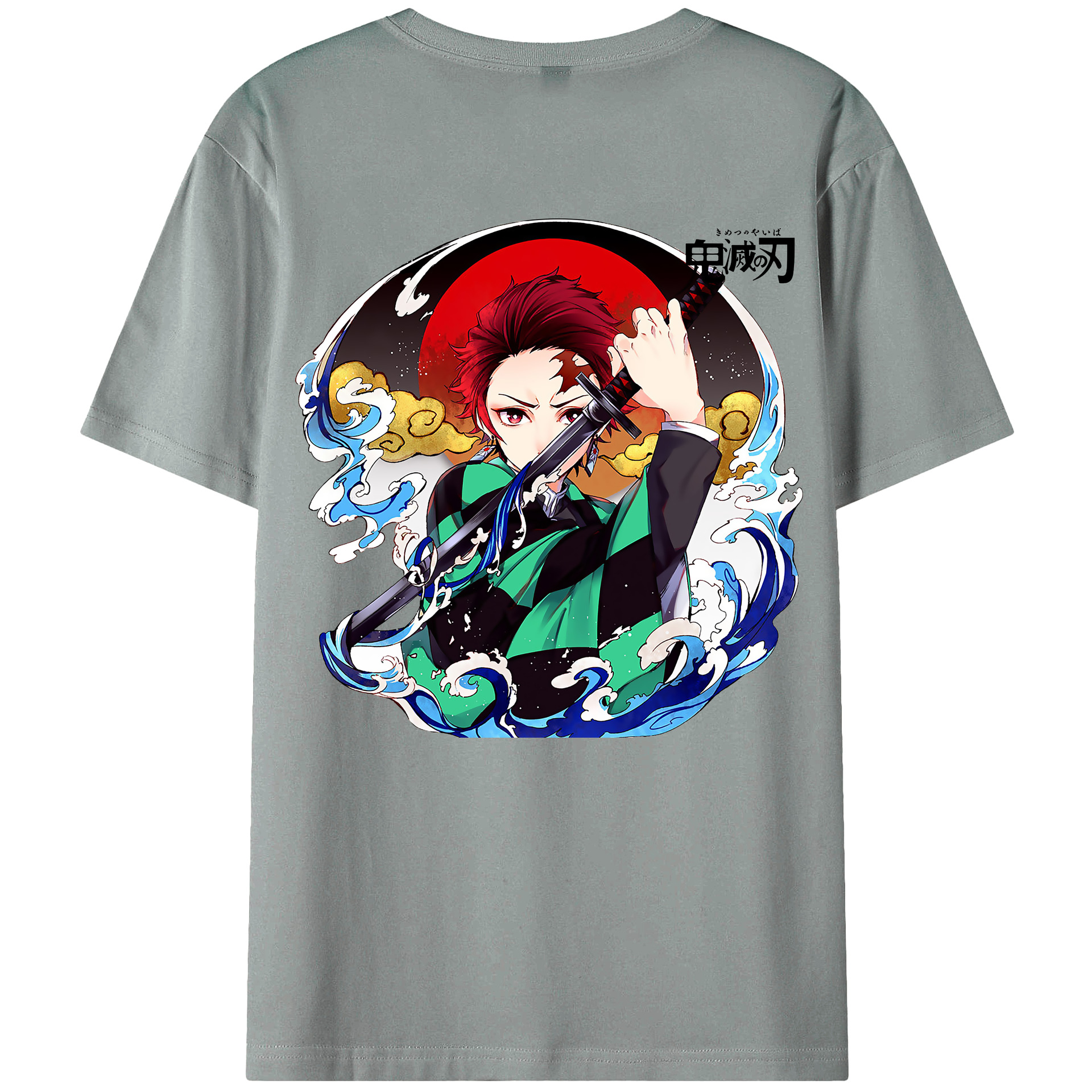（画像用） 鬼滅の刃 竈門 炭治郎／かまど たんじろう Kamado Tanjirou 綿100％ メンズ半袖Tシャツ（バックプリント） 通気性